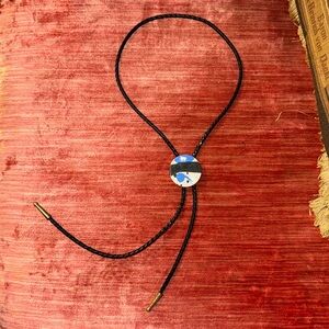 Vintage Leather Braided Bolo w/Abstract Circular Stone